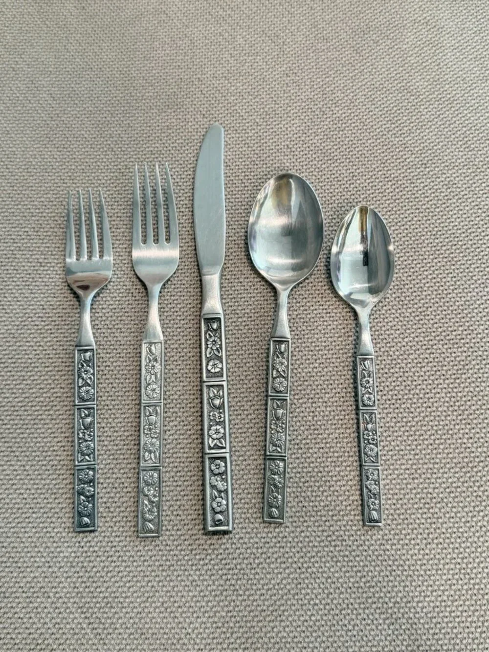 Lot of 5 Vintage Oneida Northland Spring Fever Stainless Salad Fork Spoon Japan